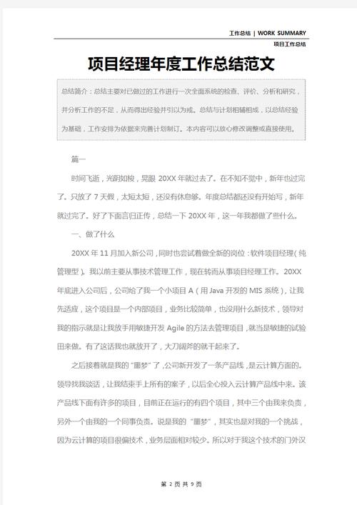 项目经理年度个人工作总结模板
