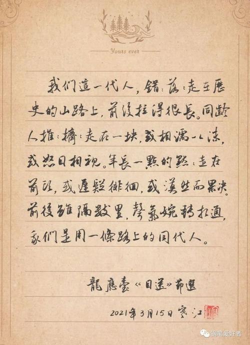 龙永图《目送》摘抄每周一篇钢笔字打卡练习