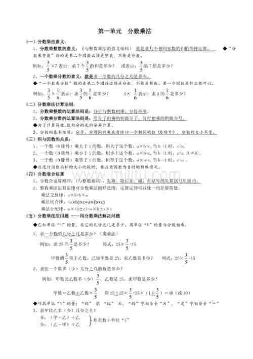 人教数学六年级上册《单元归类复习》，可下载