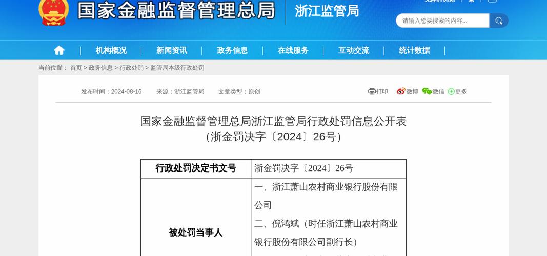 浙江萧山农商银行被处罚,贷款管理不审慎
