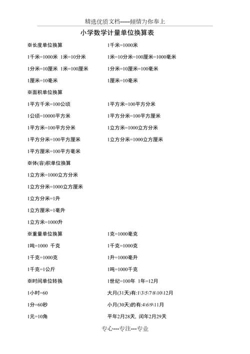 小学数学单位换算公式+练习题时间、长度、重量、面积…可打印