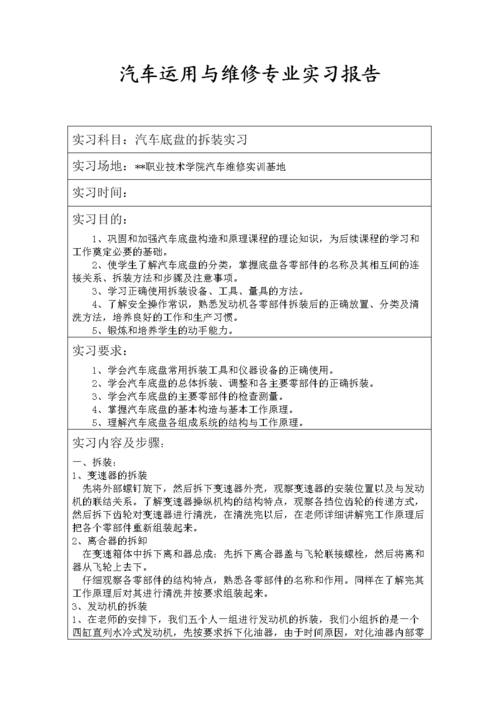底盘维修实训报告_理论与方法的完美融合