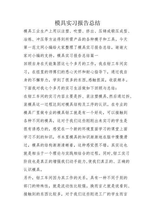 以下是一篇关于模具制造及维修实训报告的文章：