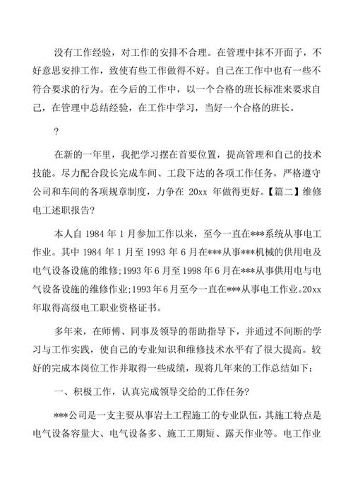 厂区维修电工自查报告介绍与展望