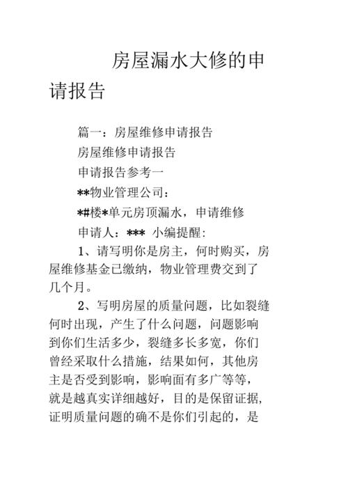 房屋漏水维修费用报告