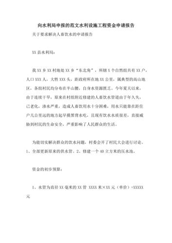 水利维修资金申请报告:保障水利设施安全,助力乡村振兴