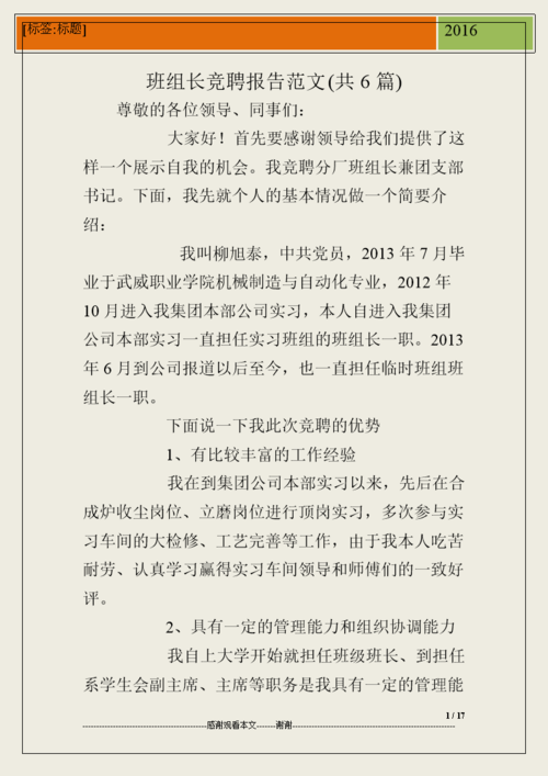 维修班长竞聘书报告_为团队发展贡献力量