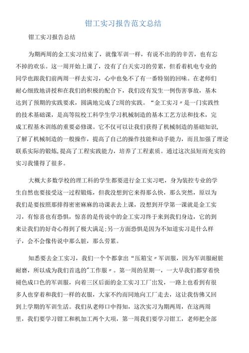 维修钳工技术工作报告综述
