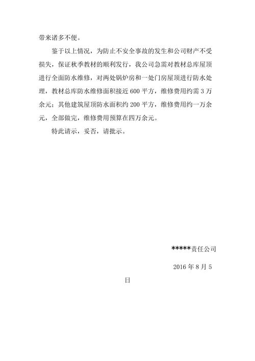 防水维修请示报告实施建议及前瞻性思考